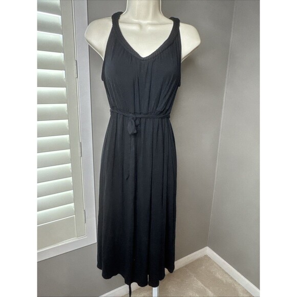 Liz Lange black maternity dress size large sleeveless V Neck Belted Braided Neck - Picture 1 of 8